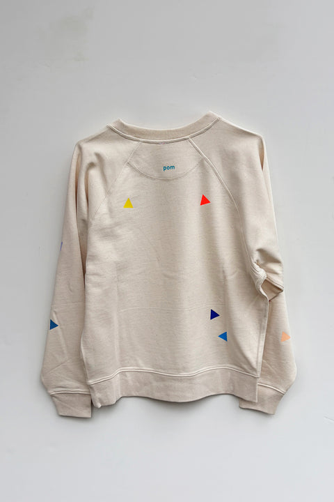 POM Sweater, Cremeweiß, bunte Dreiecke, Unikat