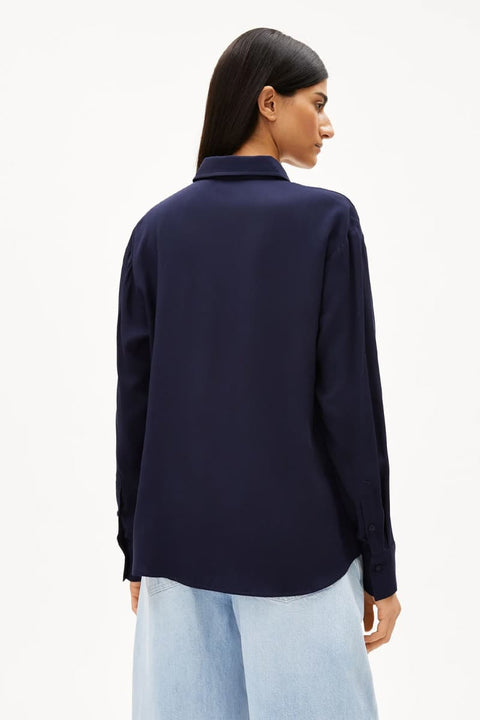 Langarmbluse für Damen in Tinted Navy mit Hemdkragen