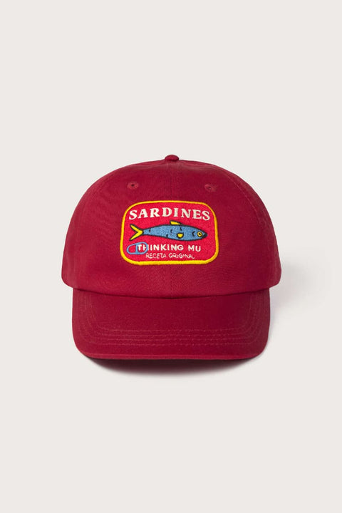 Rote Kappe aus Bio-Baumwolle mit Sardinen Motiv