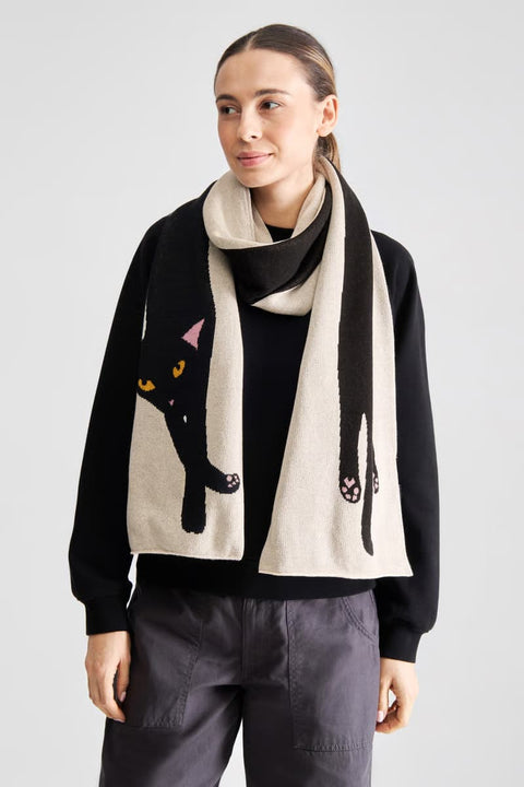 DEDICATED Rossberga Schal mit Katze und Jacquard-Strick