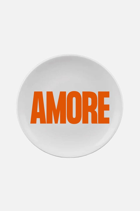 Servierteller AMORE von NAVUCKO, weißes Porzellan mit Siebdruck-Motiv AMORE, Durchmesser 20,5 cm