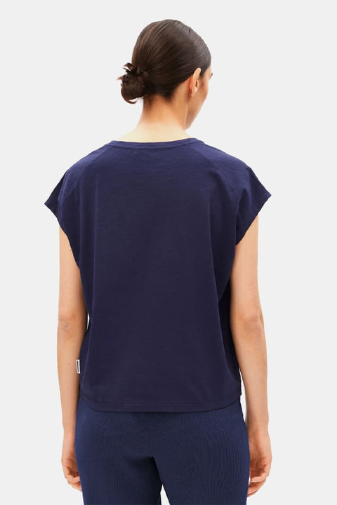 Damen T-Shirt Navy im Loose Fit aus Slub Jersey