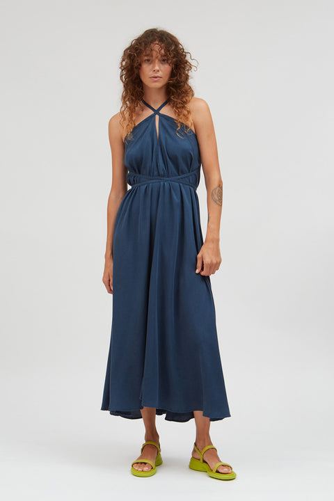 Suite13Lab Multiposition Langkleid aus Tencel - Blaues Kleid