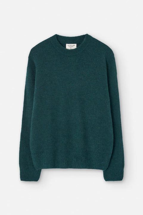 Dunkelgrüner Strickpullover aus Baby-Alpaka mit Grafikmuster