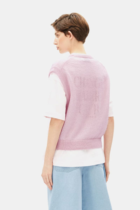 Flauschige Strickweste für Damen aus Mohair und Bio-Wolle