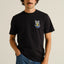 T-Shirt Stockholm Cat And Noodles Black Dedicated, Rückenansicht große Katze mit gelben Nudeln, grafische Schüssel-Details in Blau
