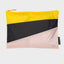 The New Pouch Multi Black Large von Susan Bijl, Vorderseite, drei diagonale Farbflächen in Gelb, Schwarz und Zartrosa, gelber YKK-Reißverschluss