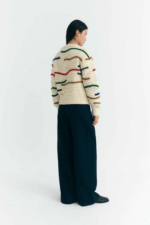 Thinking Mu Pullover aus 100 % Wolle in Offwhite mit Strukturmuster