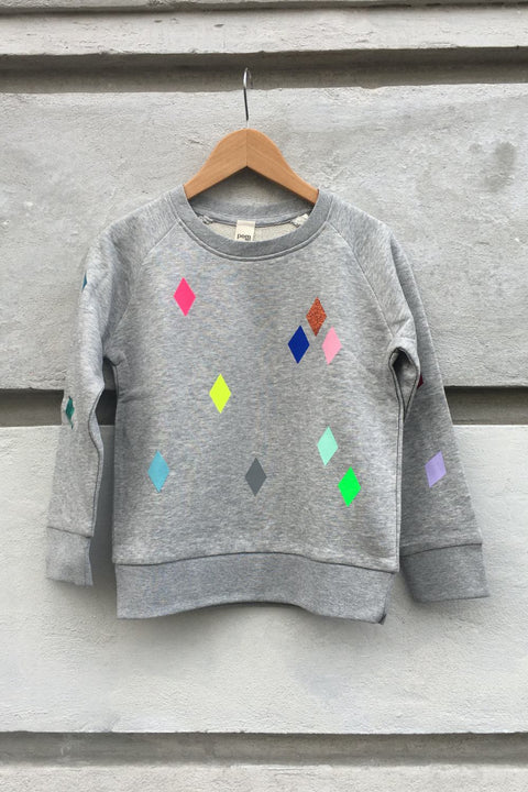 POM Raute grau Grauer Pullover aus festem Baumwollsweat KIDS
