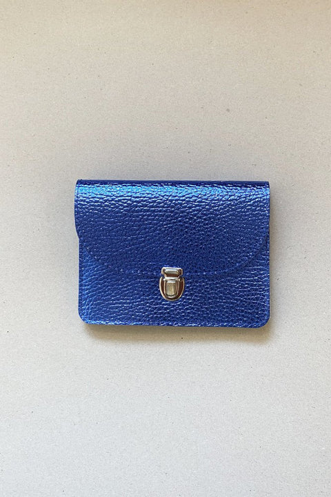 Handgefertigte Leder Portemonnaie BORSA von Papoutsi in Metallic-Blau